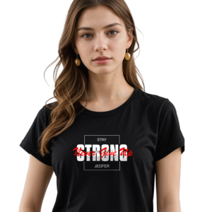 JEDFER 100% Cotton Half Sleeve T-Shirts, Never Give Up Printed Design, Round Neck T-Shirts for Women's & Girl's