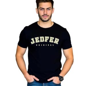 JEDFER Men's 100% Pure Cotton, Half Sleeve, Branded Original Printed Design, Round Neck, Black T-Shirt