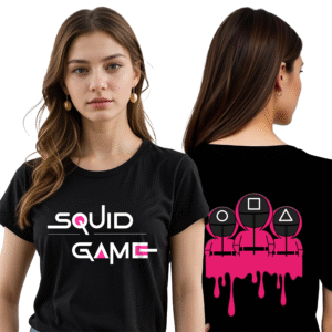 JEDFER 100% Pure Cotton Half Sleeve T-Shirt, Squid Game Printed Design, Round Neck T-Shirts for Women's & Girl's