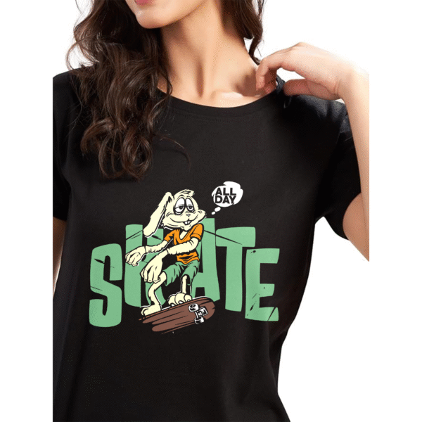 JEDFER 100% Pure Cotton Half Sleeve T-Shirt, All Day Skate Printed Design, Round Neck T-Shirts for Women's & Girl's - Image 2