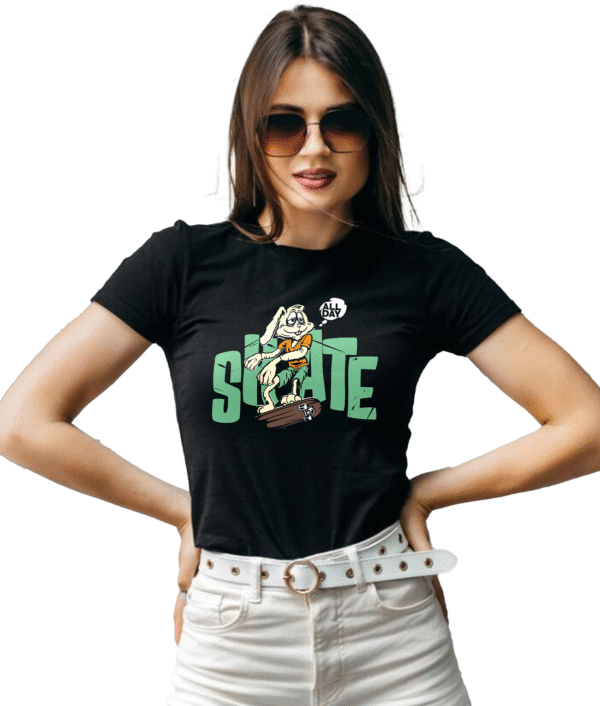 JEDFER 100% Pure Cotton Half Sleeve T-Shirt, All Day Skate Printed Design, Round Neck T-Shirts for Women's & Girl's